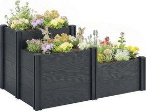 Outsunny Jardinieră ridicată, pat de grădină cu 3 niveluri și fund deschis pentru flori, legume, 120 x 80 x 64 cm, efect lemn gri | Aosom Romania