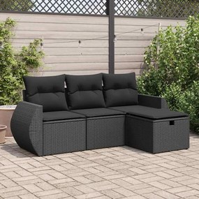 3325551 vidaXL Set mobilier de grădină cu perne, 4 piese, negru, poliratan