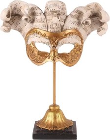 Mască decorativă din polirășină, auriu, pe suport, 28 x 23 x 10 cm, „Carnaval”