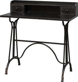 Birou vintage din metal, negru, în stil industrial, cu 2 sertare și nișă, 98 x 100 x 50 cm, „Henri”