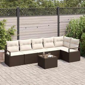 vidaXL Set de canapele pentru grădină 7 pcs Maro Rattan poli