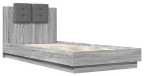 3209945 vidaXL Cadru de pat cu tăblie, gri sonoma, 90x200 cm, lemn prelucrat