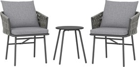 Outsunny Set mobilier exterior 3 piese, 2 scaune, 1 masă, set bistro, rattan sintetic, cadru din oțel, masă metalică, 4 perne, gri | Aosom Romania