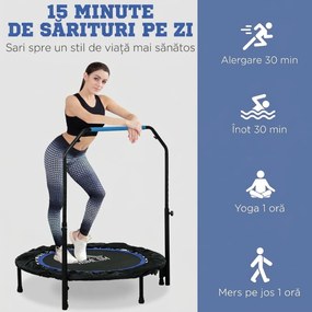 HOMCOM Trambulină Elastică Pliabilă cu Mâner Reglabil, Ø102x99123 cm, Albastru | Aosom Romania
