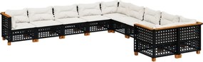 vidaXL Set canapele de grădină cu perne, 10 piese, negru, poliratan