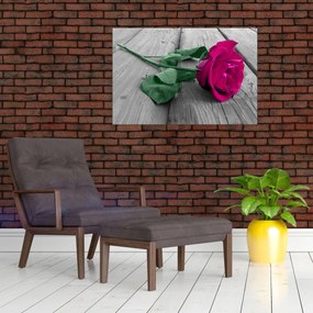 Tablou - Trandafir roz cu tulpina verde (90x60 cm)