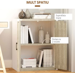 Dulap multifunctional HOMCOM cu 2 usi, polita reglabila din MDF, alb si lemn 62x40x77cm | AOSOM RO