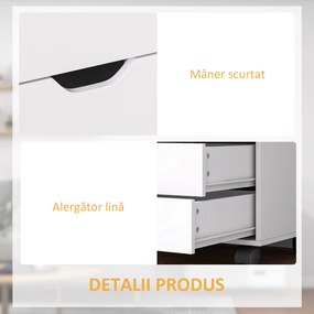 HOMCOM Dulap Lateral cu 5 Sertare, Dulap cu Raft Reglabil, Mobilier pentru Birou pe Roți, Suport pentru Imprimantă pentru Biroul de Acasă, Alb | Aosom Romania