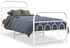 377177 vidaXL Cadru de pat metalic cu tăblie de cap/picioare, alb, 90x200 cm