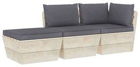 3063420 vidaXL Set mobilier grădină din paleți cu perne, 3 piese, lemn molid