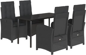 vidaXL Set mobilier de grădină cu perne, 5 piese, negru, poliratan