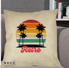 Perna Decorativa Retro Sunset Palmieri, 40x40 cm, Crem, Husa Detasabila, Perna Inclusa, BEKZ®