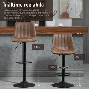 HOMCOM Set de 2 Scaune de Bar Căptușite, Rotative cu Suport pentru Picioare, 43x46,5x91-103 cm, Maro | Aosom Romania