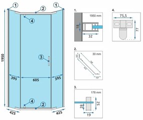 Cabina de dus AXIN cu cadita alba 90x90 crom
