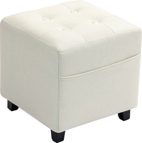 HOMCOM Suport pentru picioare pentru living, ottoman, scaun tapițat capitonat din material cu aspect de in cu buzunar lateral, 35 x 35 x 35 cm, cremă | Aosom Romania