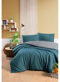 Lenjerie de pat în culoarea petrolului-gri din bumbac pentru pat dublu-extins și cearceaf 200x220 cm – Mila Home