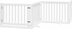 vidaXL Poartă câini pliabilă cu ușă, 4 panouri, alb, 320 cm, lemn plop