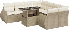 vidaXL Set canapele de grădină, 9 piese, cu perne, bej, poliratan
