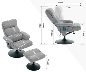 Fotoliu de relaxare cu funcție de înclinare și masaj în 5 puncte, Gri | Aosom Romania