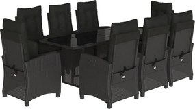 vidaXL Set mobilier de grădină cu perne, 9 piese, negru, poliratan