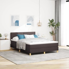 vidaXL Pat Box Spring cu saltea și LED maro închis 140x200 cm Țesătură