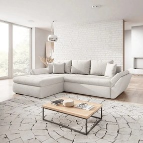 Colțar extensibil dumonde cu ladă de depozitare si sezut confortabil din spuma high-density, Loana Euphoria Ivory 270x185 cm