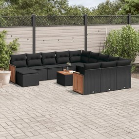 3260669 vidaXL Set mobilier de grădină cu perne, 13 piese, negru, poliratan