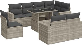 vidaXL Set canapele de grădină cu perne, 9 piese gri deschis poliratan