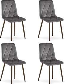 Set 4 Scaune Bucatarie/Dining Fido Picioare Finisaj Lemn Culoare Nuc , Catifea Gri Inchis