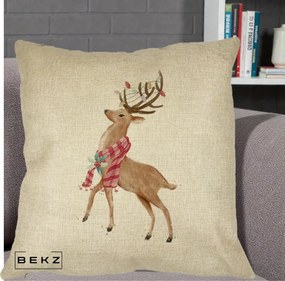 Perna Decorativa Renita cu Fular si Luminite, 40x40 cm, Crem, Husa Detasabila, Perna Inclusa, BEKZ®