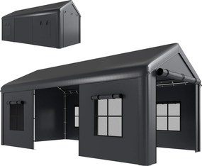 Outsunny Cort pentru Grădină cu Acoperiș Dublu Foișor cu 4 Pereți și Plasă Anti-Țânțari pentru Exterior Terasă 360x300x279 cm Gri Deschis | Aosom Romania