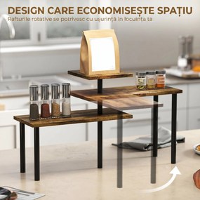 HOMCOM Raft de bucătărie cu 3 niveluri pivotante din lemn și oțel, Maro rustic | Aosom Romania