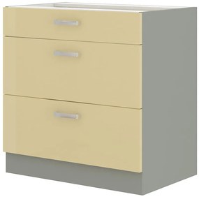 Dulap inferior de bucătărie Kelyn 80 D 3S BB (crem lucios + gri). 1032765