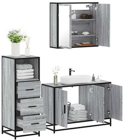 vidaXL Set mobilier de baie, 3 piese, gri sonoma, lemn prelucrat