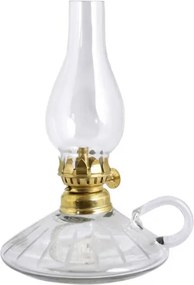 Lampă vintage cu petrol cu mâner din sticlă gravată și arzător alamă, „Kerosene Stripe"