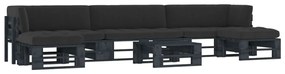 3066944 vidaXL Set mobilier paleți cu perne, 6 piese, negru, lemn pin tratat