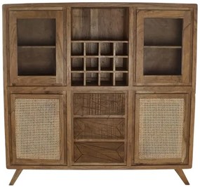 Vitrina din lemn de acacia si rattan, cu suport de vinuri, Verona