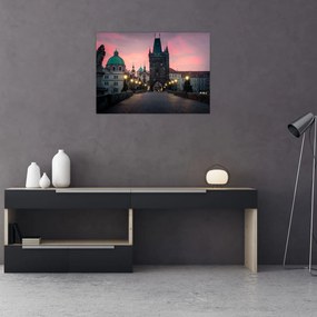Tablou pe sticlă - Pe podul lui Carol,Praga (70x50 cm)