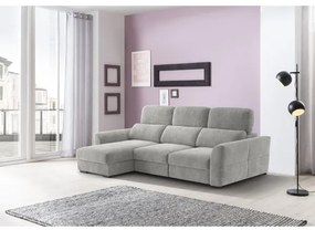 Canapea colțar extensibilă TRENTO, 3 locuri, reversibilă, cu spațiu de depozitare, gri deschis