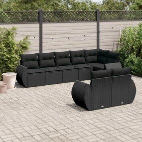 3253952 vidaXL Set mobilier de grădină cu perne, 8 piese, negru, poliratan