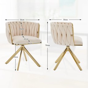 Set de 2 scaune pivotante din catifea, Fildeș | Aosom Romania