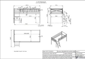 Pat supraetajat SCOTT cu scară, alb, 90x200 cm + Cort de joacă DINO – Vipack