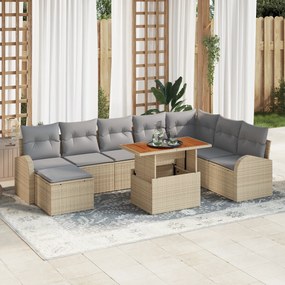vidaXL Set de dining pentru grădină cu 9 piese și perne Bej din poliratan și acacia