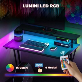 HOMCOM Birou de Gaming cu Lumini LED și Suport pentru Monitor, Masă Gaming cu Port USB și TYPE C, 100x60x88,5 cm, Negru | Aosom Romania