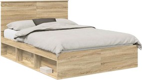 vidaXL Cadru de pat Stejar Sonoma 135 x 190 cm Lemn de pin masiv