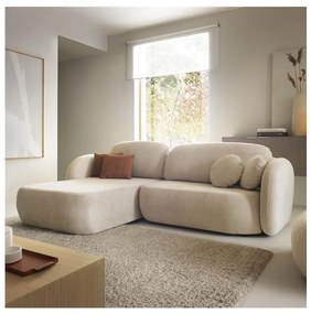Canapea colțar extensibilă OLBIA în formă de L, cu spațiu de depozitare, pe partea stângă, bej