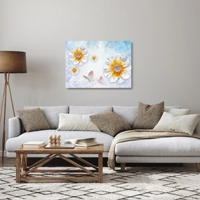 Tablou pe sticlă - Copoziția flori și fluturi (70x50 cm)