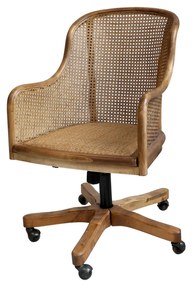 Scaun de birou, din lemn de mesteacan si rattan, cu spatar inalt, natur, cu aspect vintage