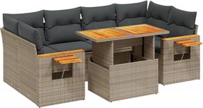 vidaXL Set canapele de grădină, 7 piese, cu perne, gri, poliratan