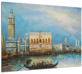 Tablou pe sticlă - Gondola care trece prin Veneția, pictură în ulei (70x50 cm)